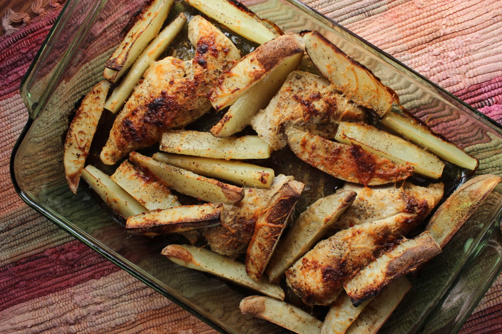 Prep this one pan chicken and potato bake, throw it in the oven, and forget about it. Help the kids with homework or clean house while dinner is cooking!