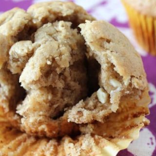 Cinnamon, white chocolate chips, and peanut butter come together in these peanut butter white chocolate chip muffins to make the best muffin!