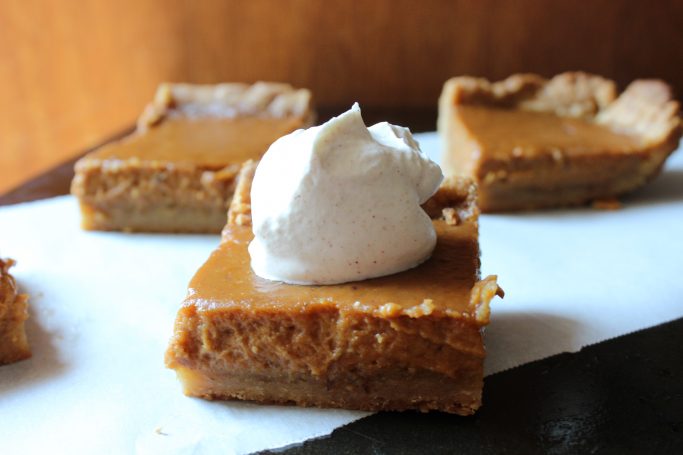 Pumpkin pie like squares with just the right amount of spice, topped upon a crust that resembles the flavors of a sugar cookie, these pumpkin spice squares are perfect! |EverydayMadeFresh.com