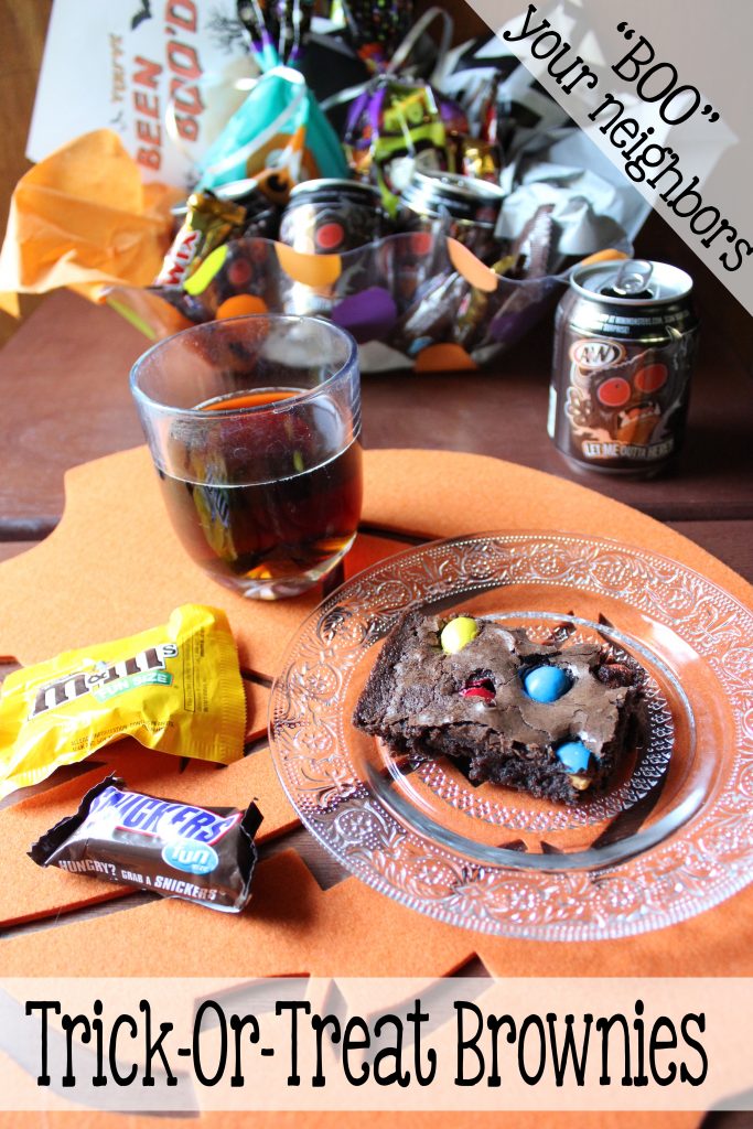 Left over Halloween candy? I have the answer, with these simply delicious trick-or-treat brownies! Or you can make them now, and include them in your BOO basket for your neighbors!  I'll show you have to make trick-or-treat brownies and how to BOO your neighbors! | EverydayMadeFresh.com