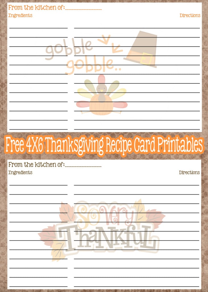 Free 4X6 Thanksgiving Recipe Card Printables