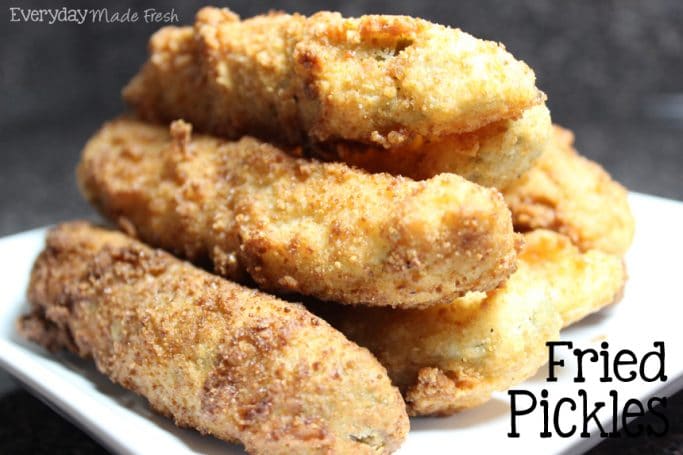 Sliced Dill Pickles dredged in buttermilk, and fried to perfection! Crunchy and juicy Fried Pickles are the perfect snack to sink your teeth into. | EverydayMadeFresh.com