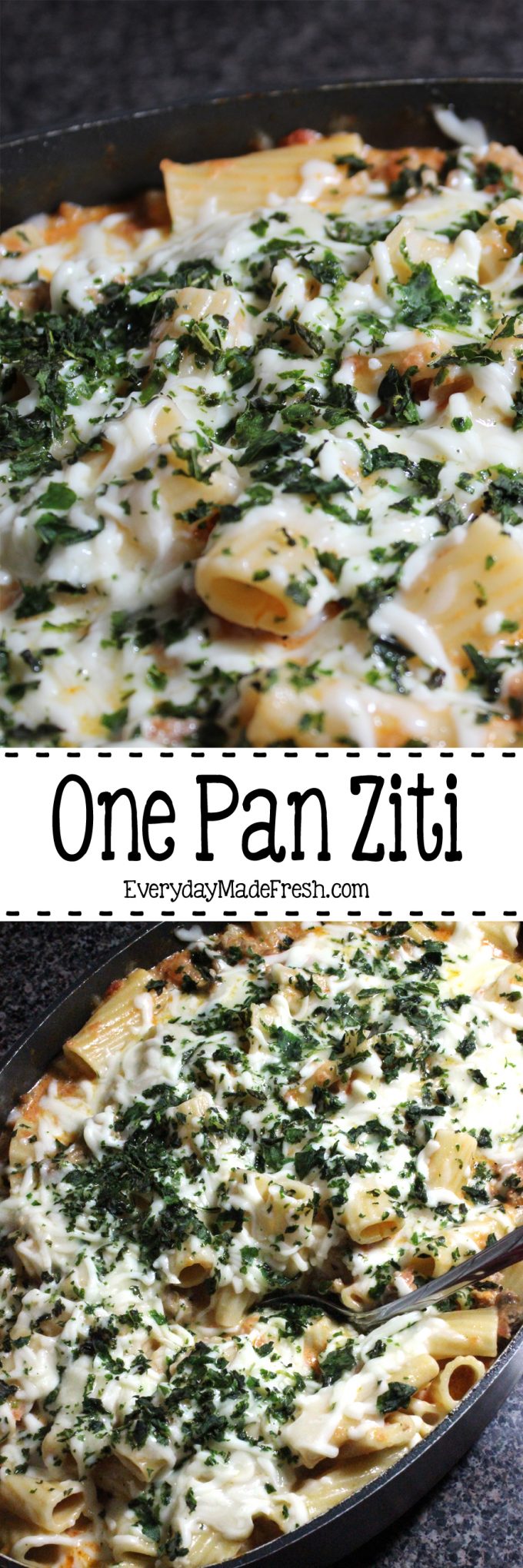 This One Pan Ziti is so tasty and so easy to make. It's one of our favorites! | EverydayMadeFresh.com