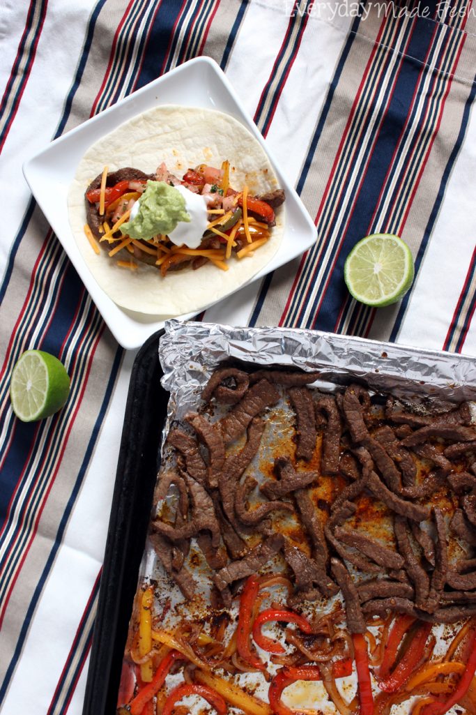 Fajitas are a great go-to Mexican dish, and we love them. What I also love are Simple Sheet Pan Fajitas - all the great flavors without making a mess! | EverydayMadeFresh.com