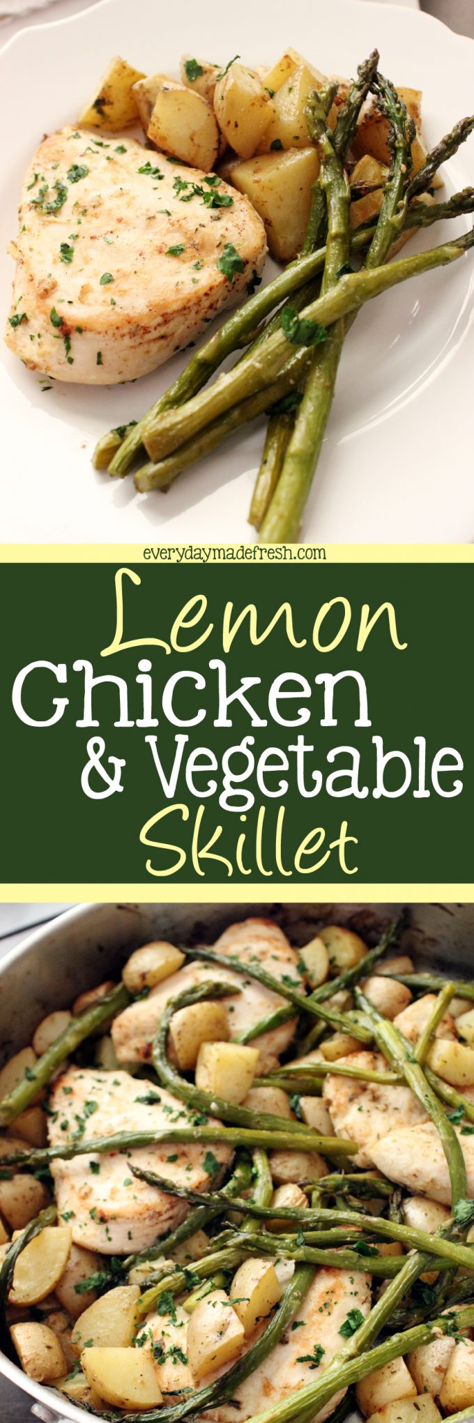 Need a quick and easy dinner recipe? One that has meat, vegetable, and starch? This Lemon Chicken & Vegetable Skillet is the answer! | EverydayMadeFresh.com