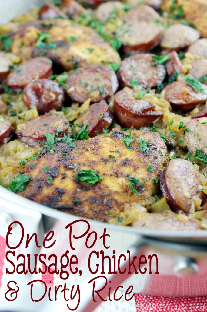 This One Pot Sausage, Chicken & Dirty Rice is loaded with spicy flavors, and lot's of goodness! It's cooked in one pot and perfect for any night of the week. | EverydayMadeFresh.com