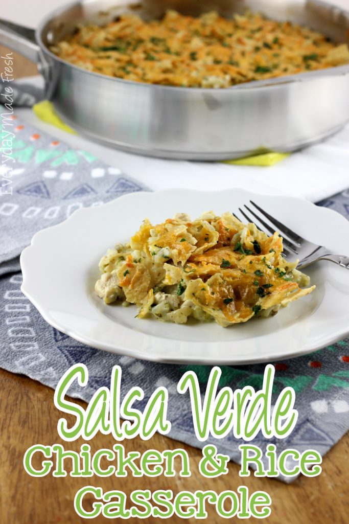 Salsa Verde Chicken and Rice Casserole is simple to make and is the perfect weeknight dinner fix. The whole family will love it! | EverydayMadeFresh.com