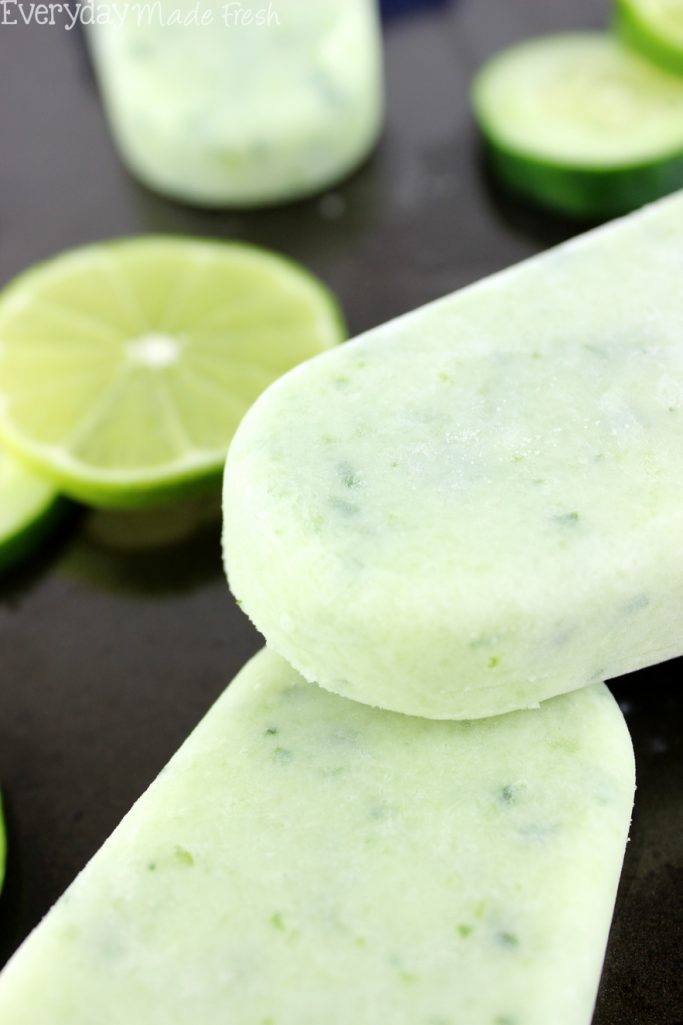 Summertime calls for refreshing popsicles, and nothing is more refreshing than these Cucumber Lime Popsicles! | EverydayMadeFresh.com