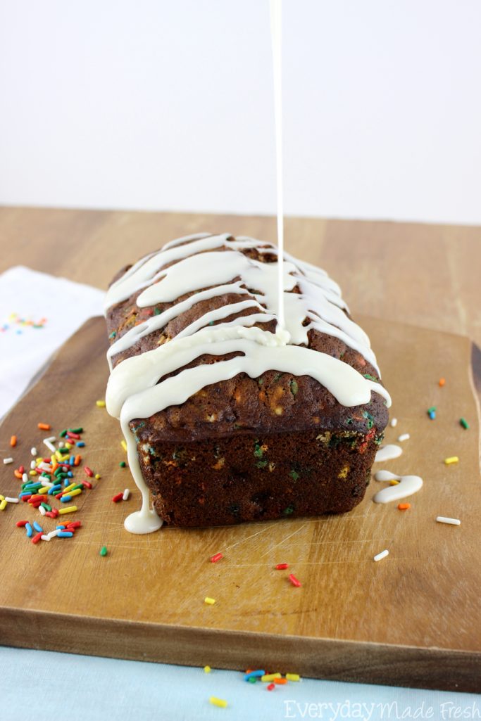 Sprinkles have struck again! Add a little fun to your day with this Funfetti Banana Bread! It's the fun cousin to regular banana bread. | EverydayMadeFresh.com