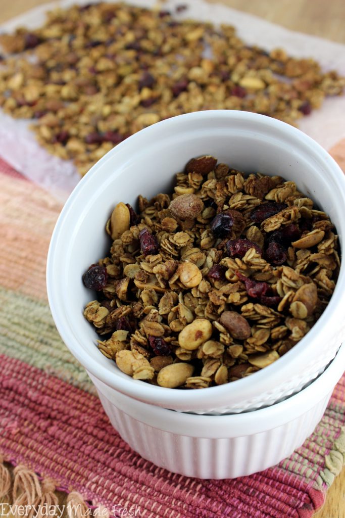 This Cinnamon Maple Granola with Cranberries is a delicious and healthy alternative to store bought granola. | EverydayMadeFresh.com
