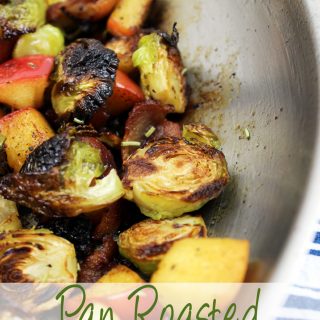 Pan Roasted Brussels Sprouts, Bacon, & Apple is an easy side that's loaded with flavor! | EverydayMadeFresh.com