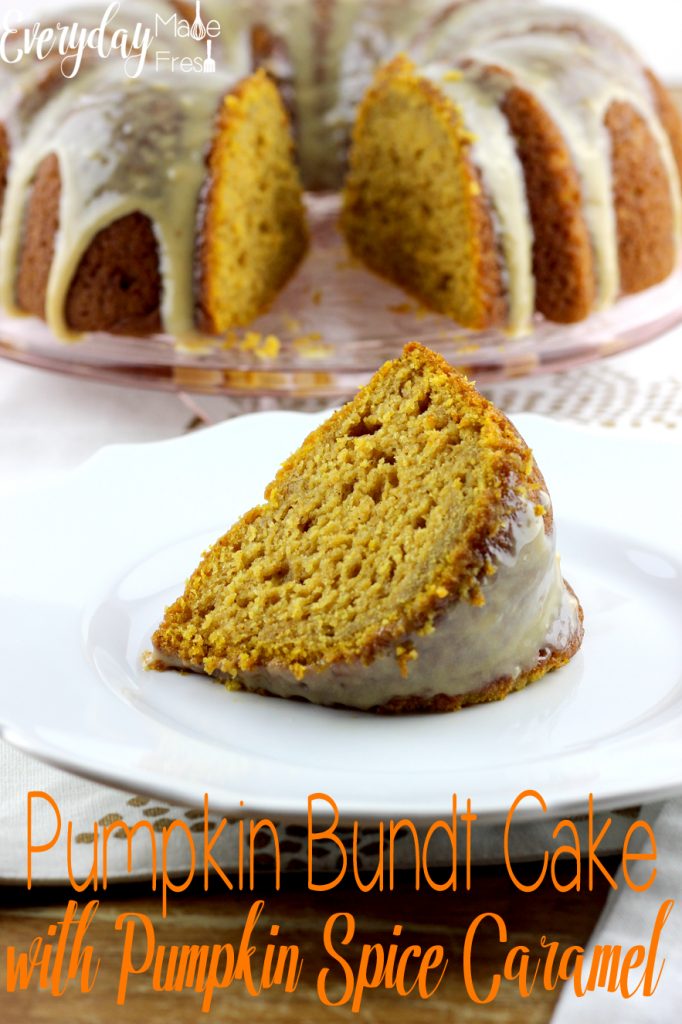 This Pumpkin Bundt Cake with Pumpkin Spice Caramel is so moist and packed with flavor. The pumpkin spice caramel is the perfect finishing touch for this fall favorite. | Everydaymadefresh.com