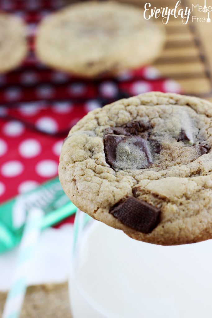 Hints of coffee, chunks of chocolate mint candies, and a chewy texture that will have you coming back for more. These Mocha Mint Chocolate Chunk Cookies are one of my personal favorites! | EverydayMadeFresh.com