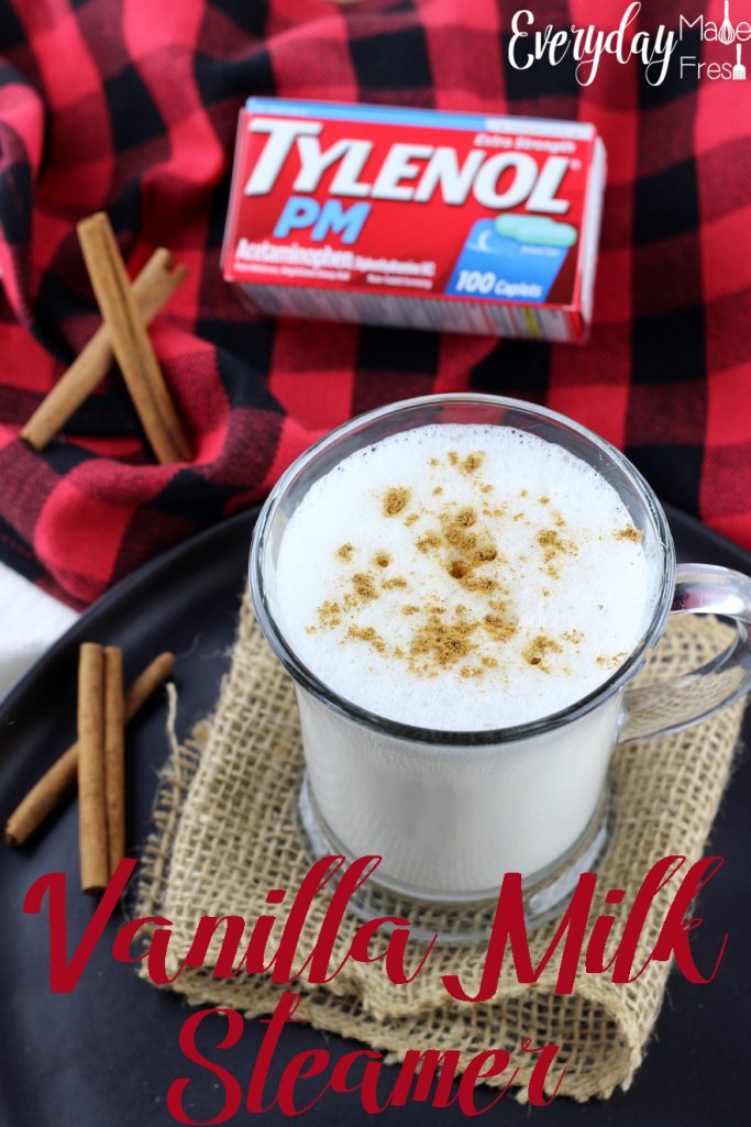 # ad A Vanilla Milk Steamer is the perfect little drink to enjoy before bedtime. A dash of sugar, a splash of vanilla, and a sprinkle of cinnamon make this simple and tasty. Learn more about TYLENOL® PM at Walgreens on the blog! #ForBetterTomorrows #BetterTomorrows #FallBack | EverydayMadeFresh.com 