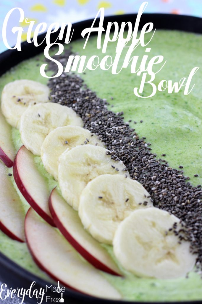 Smoothie bowls are all the rage! They are simple to make, fun to eat, and healthy. In this Green Apple Smoothie Bowl you can't taste the greens which means it's kid pleasing! | EverydayMadeFresh.com
