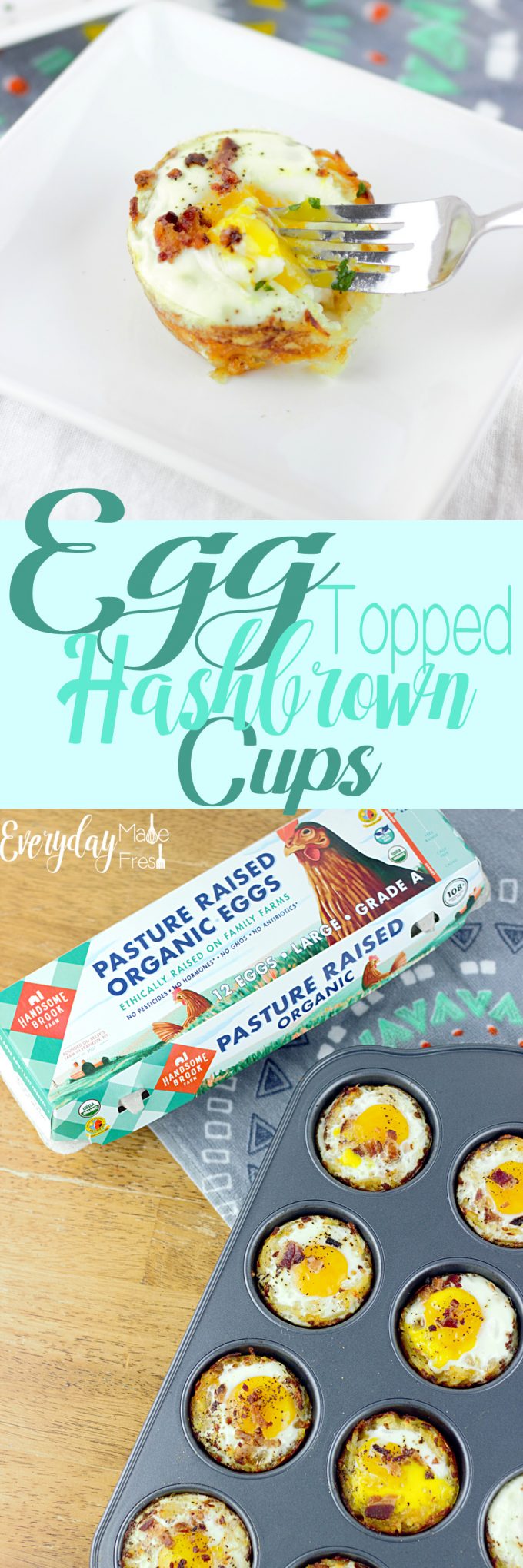 When your short on time these Cheesy Hash Brown Egg Cups are the perfect go-to breakfast. Crispy and cheesy hashbrowns on the bottom, topped with a perfectly cooked egg, baked in the oven, you'll not only save time, but also clean-up.  | EverydayMadeFresh.com