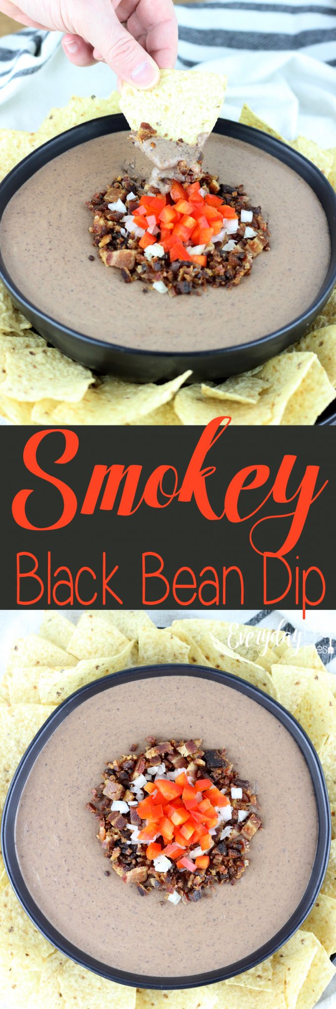 This Smokey Black Bean Dip is simple to make, and only requires 10 ingredients! It's creamy, smokey, and spicy, everything you want in a black bean dip! This dip is made for holidays, parties and tailgating. | EverydayMadeFresh.com