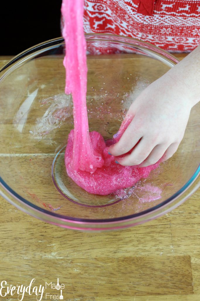 A simple 3-ingredient slime base is what is used for this Cupid Snot (Slime). It's the simplest and most fool proof slime way to make slime. | EverydayMadeFresh.com