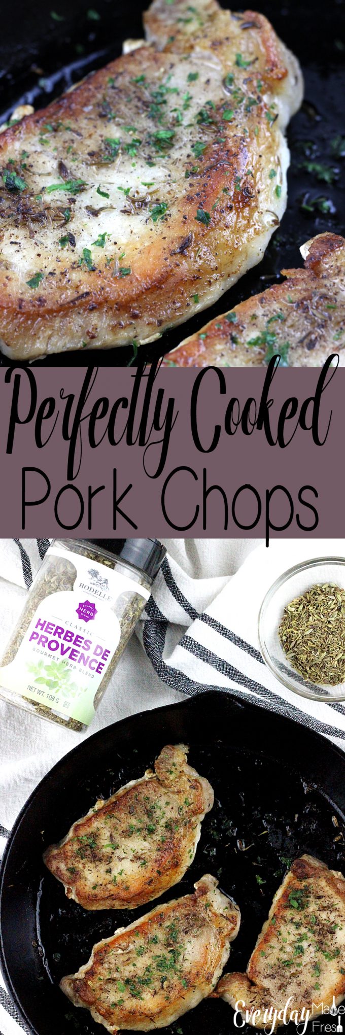 Overcooking pork chops is a thing of the past with this recipe for Perfectly Cooked Pork Chops. These are tender, juicy, and perfect every time! | EverydayMadeFresh.com
