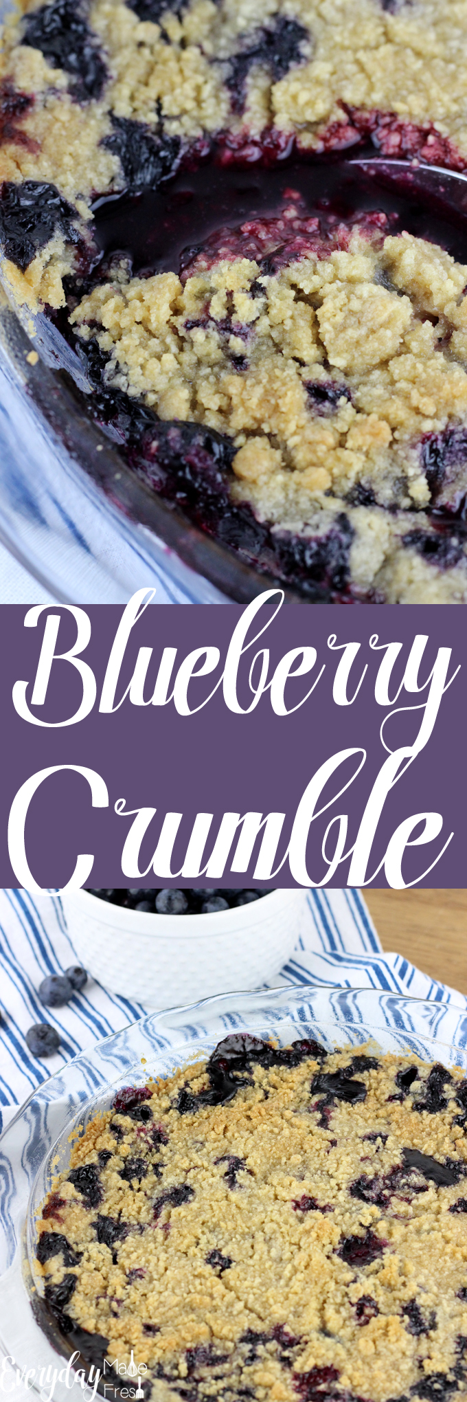 This sweet & simple Blueberry Crumble is the perfect treat for those summer blueberries. It's loaded with fresh blueberries and topped with an irresistible crunchy topping. | EverydayMadeFresh.com