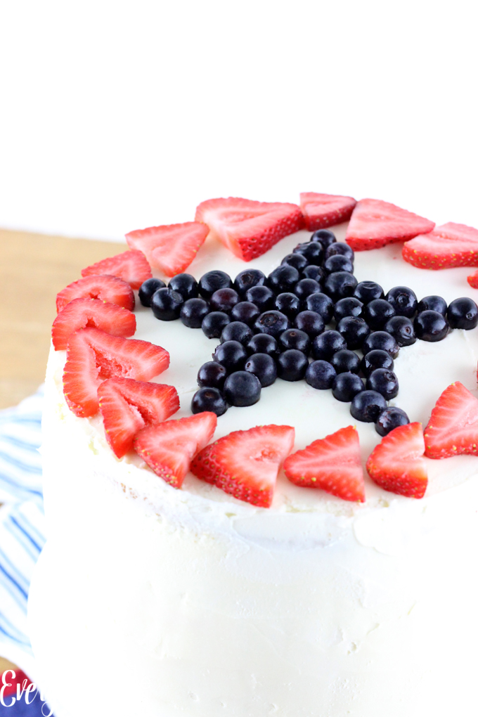 Completely homemade, very simple, and totally beautiful, this 4th of July Strawberry Ice Cream Cake is creamy, dreamy, and perfect! | EverydayMadeFresh.com