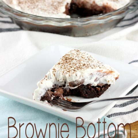 Fudgy brownies, pudding, and homemade whipped cream come together in this perfect Brownie Bottom Pudding Pie, that will have you coming back for more. | EverydayMadeFresh.com