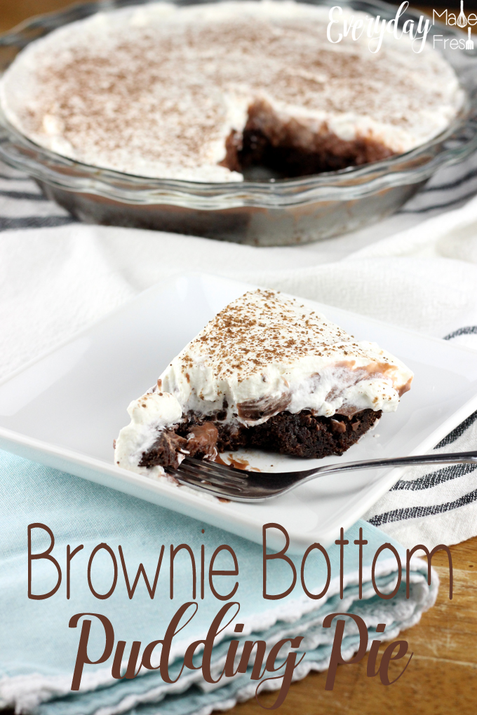 Fudgy brownies, pudding, and homemade whipped cream come together in this perfect Brownie Bottom Pudding Pie, that will have you coming back for more. | EverydayMadeFresh.com