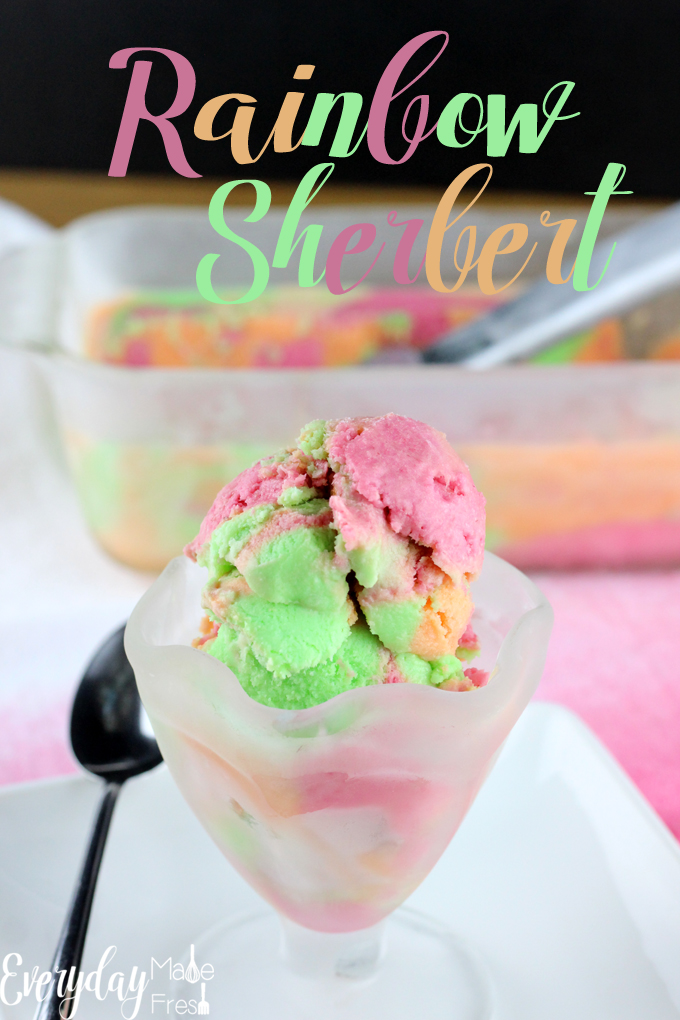 Yes, you can totally make Rainbow Sherbert at home, easily! Raspberry, orange, and lime, just like you can buy in the store, only better! | EverydayMadeFresh.com