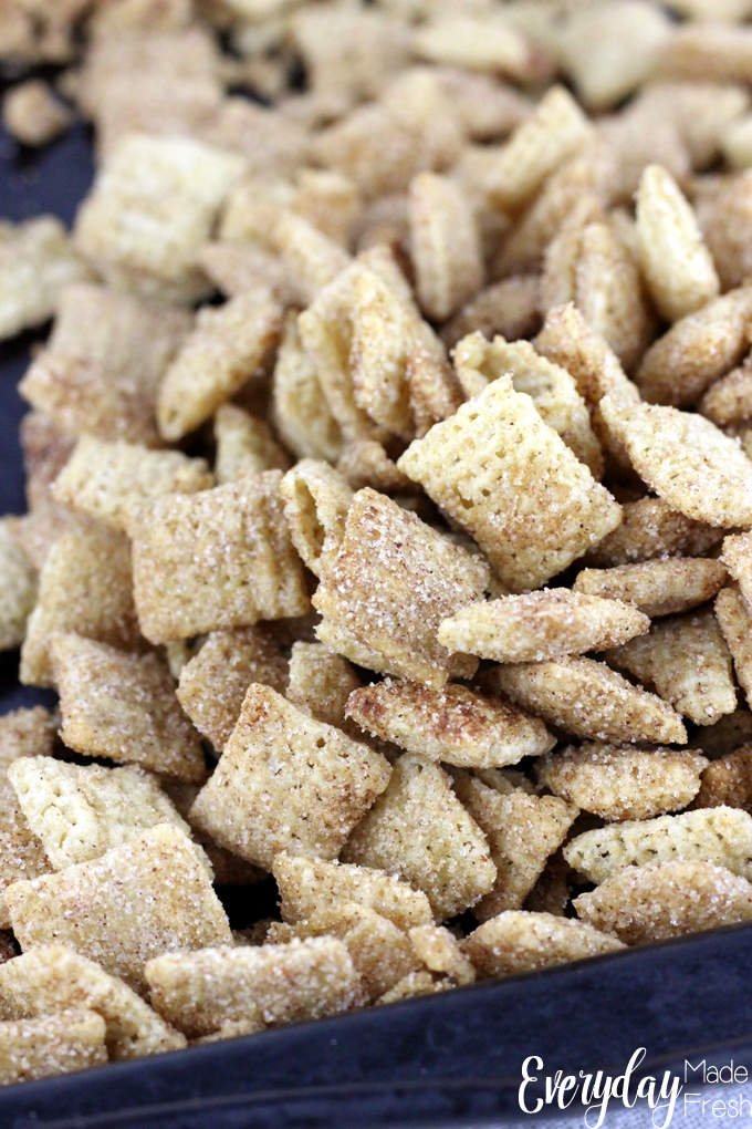 Cinnamon Sugar Chex Mix is one of the tastiest snacks. Since it's made in the microwave, it's quick and easy! | EverydayMadeFresh.com