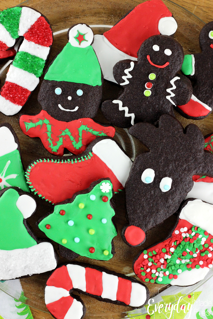 Chocolate Cut Out Sugar Cookies that hold their shape when baking, and that taste like a decadent brownie! These are perfect for any holiday or occasion.﻿ | EverydayMadeFresh.com