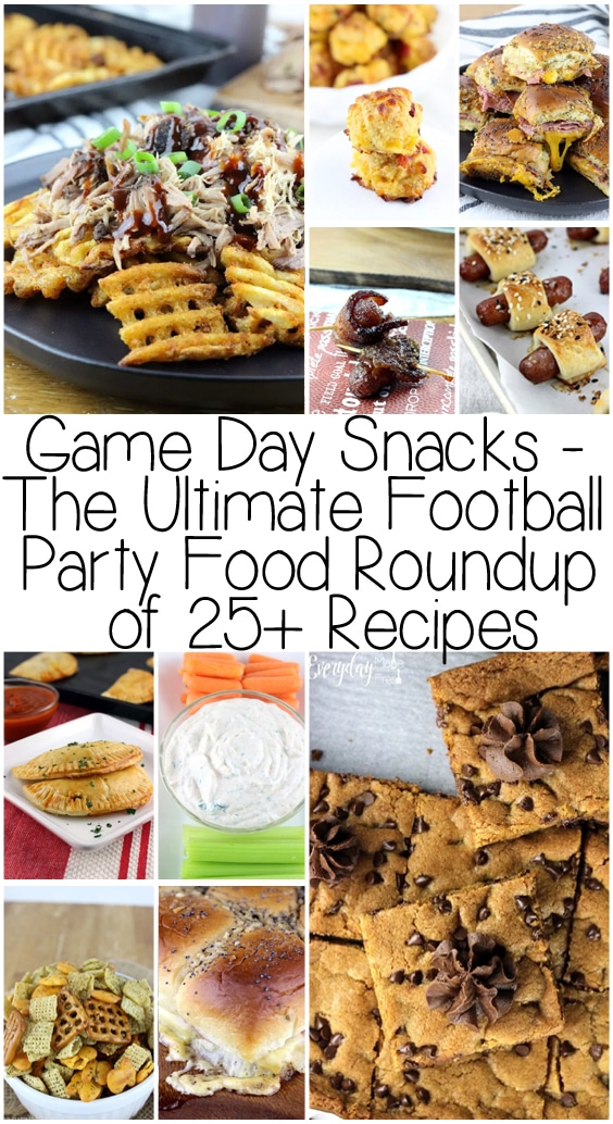 This Game Day Snacks - The Ultimate Football Party Food Roundup of 25+ Recipes is broken into 5 categories, from sweet, sliders, & dips to crunchy and crowd pleasers. Your guests will love all of these options and so will you! | EverydayMadeFresh.com