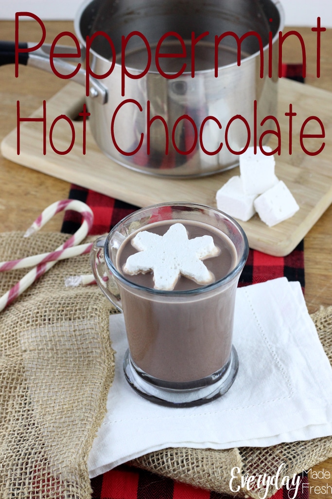 Smooth and creamy this Peppermint Hot Chocolate is a great way to warm up when it's cold out! Top it with marshmallows for the perfect winter treat. | EverydayMadeFresh.com