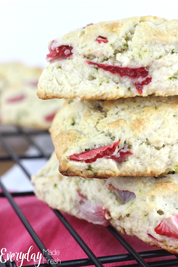 Strawberry Basil Scones have a combination that is both sweet and savory. The sweetness of the strawberry and the herbaceous of the basil pairs perfectly together. | EverydayMadeFresh.com