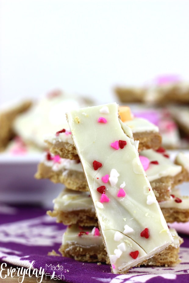 Sweet, crunchy, and irresistible - this Valentine Graham Cracker Toffee is a great sweet treat to keep for yourself or pass on to friends. | EverydayMadeFresh.com