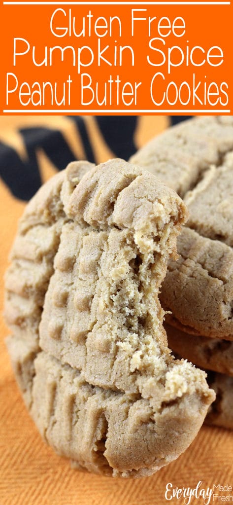 Your favorite peanut butter cookie gets a fall twist: Gluten Free Pumpkin Spice Peanut Butter Cookies are thick and chewy, making them the perfect cookie. | EverydayMadeFresh.com