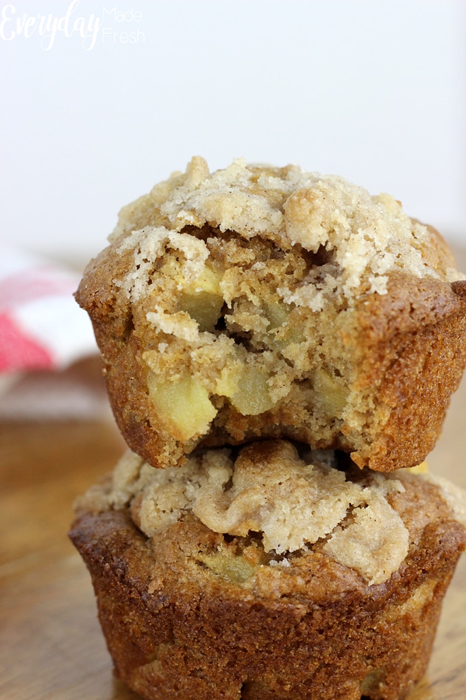 Gluten Free Apple Muffins are moist, tender, and full of fresh apple! You'd never guess these were gluten free. | EverydayMadeFresh.com