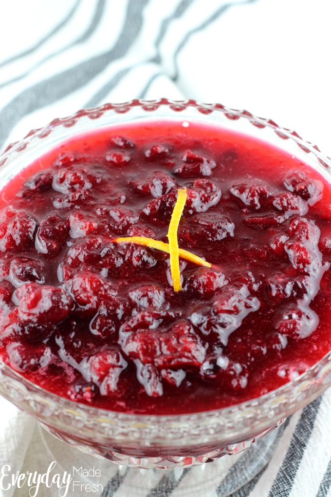 This 5 Ingredient Easy Homemade Cranberry Sauce comes together in 15 minutes. It's the perfect blend of sweet and tart. | EverydayMadeFresh.com