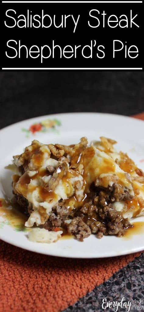 Modernize your next family meal with this scrumptious Salisbury Steak Shepard's Pie, topped with a beef gravy that will make your grandmother proud! | EverydayMadeFresh.com