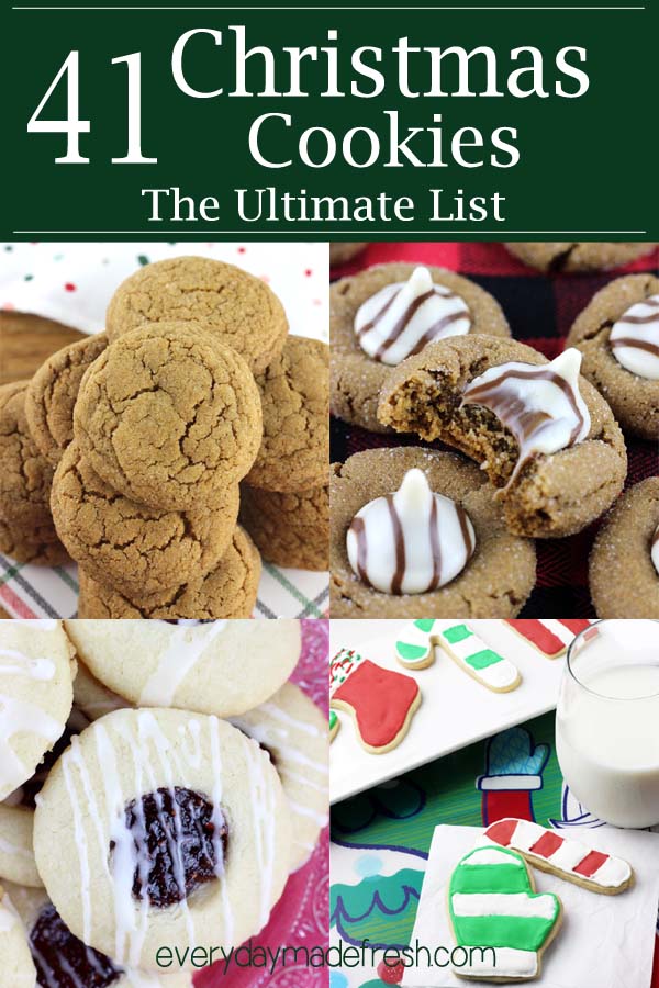 The Ultimate List of Christmas Cookies - 41 Recipes.  + Tons of cookie baking tips! These recipes are easy to make, require simple ingredients, and perfect for Santa, cookie exchanges, or just because for the holiday season.