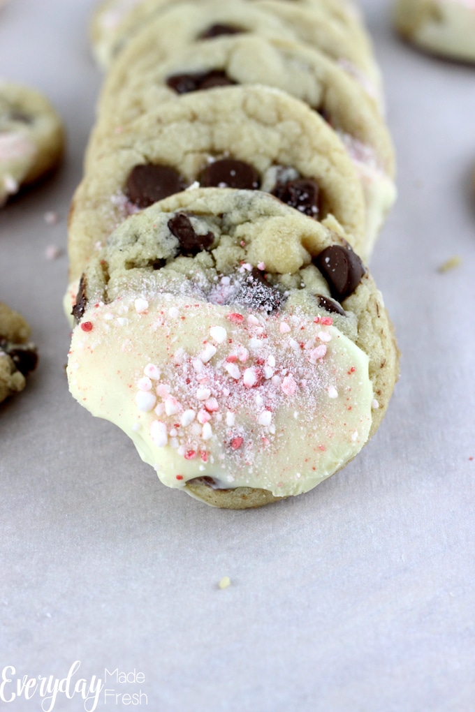 Soft and chewy, just like chocolate chip cookies should be -these Peppermint Chocolate Chip Cookies are your new favorite Christmas Cookie!