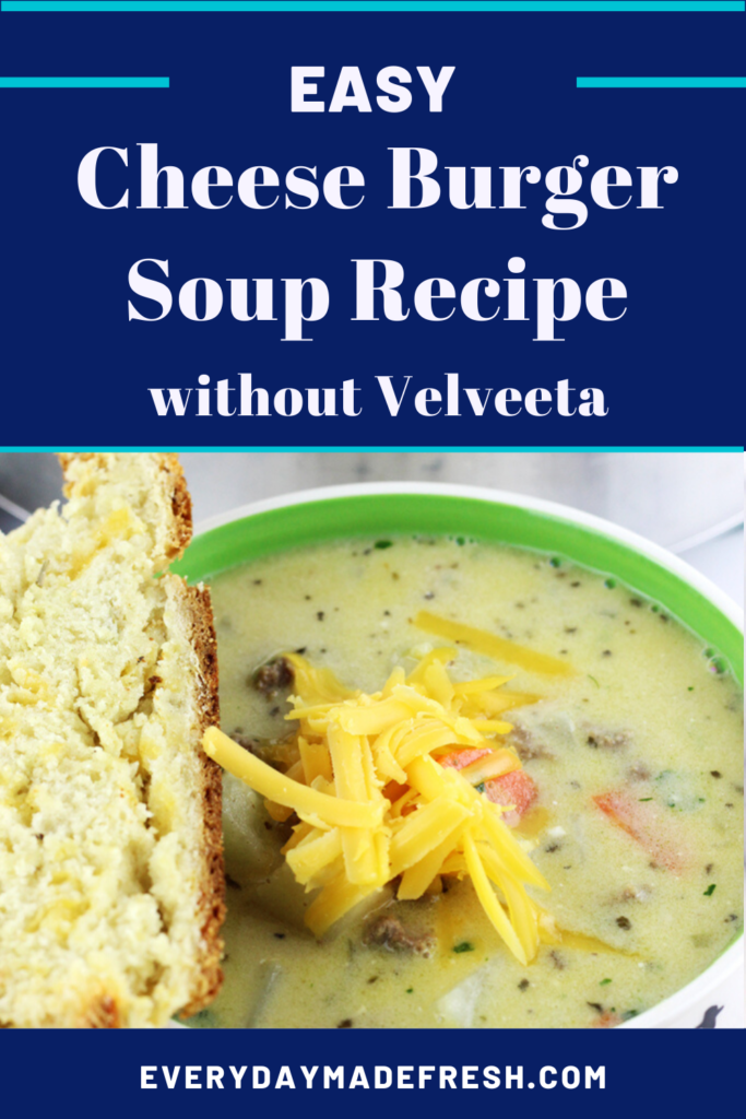 Easy Cheeseburger Soup is a creamy soup with ground beef, potatoes, vegetables, and loads of cheese! Turn America's favorite into your new favorite soup! | EverydayMadeFresh.com