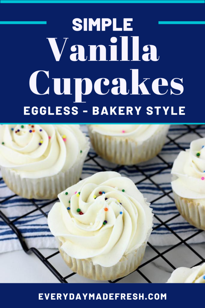 No eggs, no problem. These Simple Vanilla Cupcakes are eggless, and taste like they were made in the finest bakery!