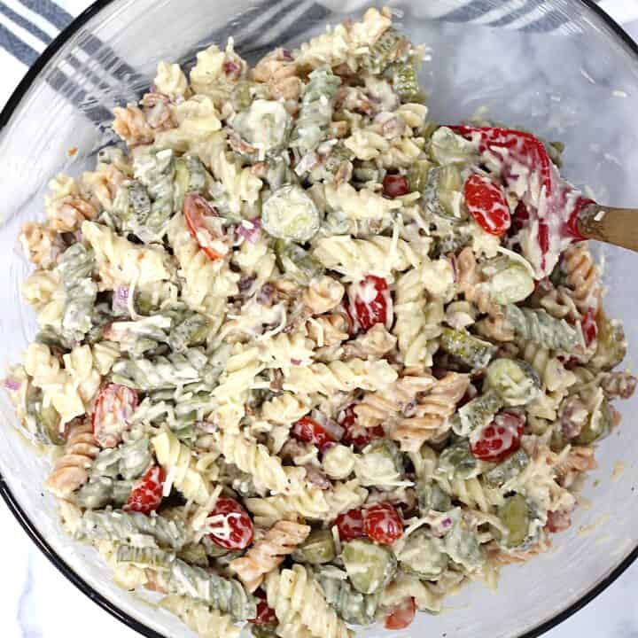 Easy Creamy Dill Pickle Pasta Salad - No Mayo